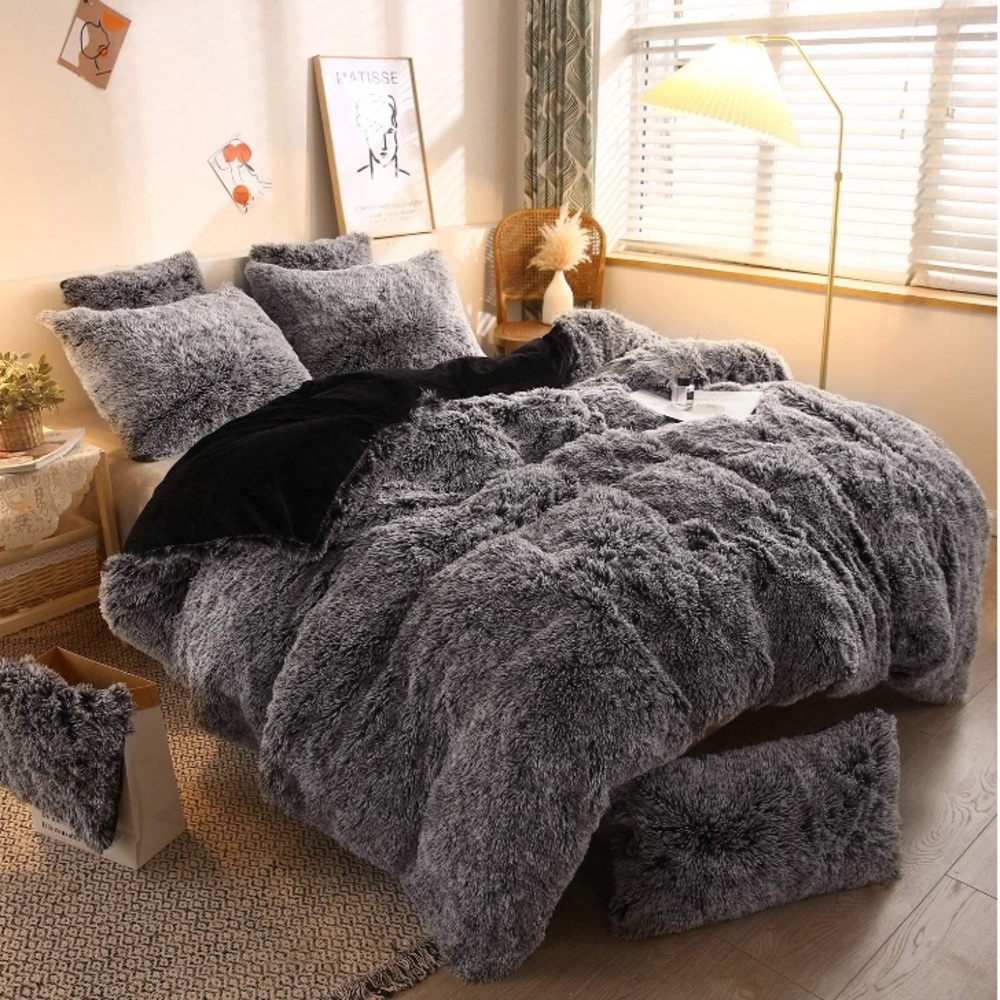 Plush Shaggy Duvet Cover Set of 3 Soft Velvet - Picture 2 of 7